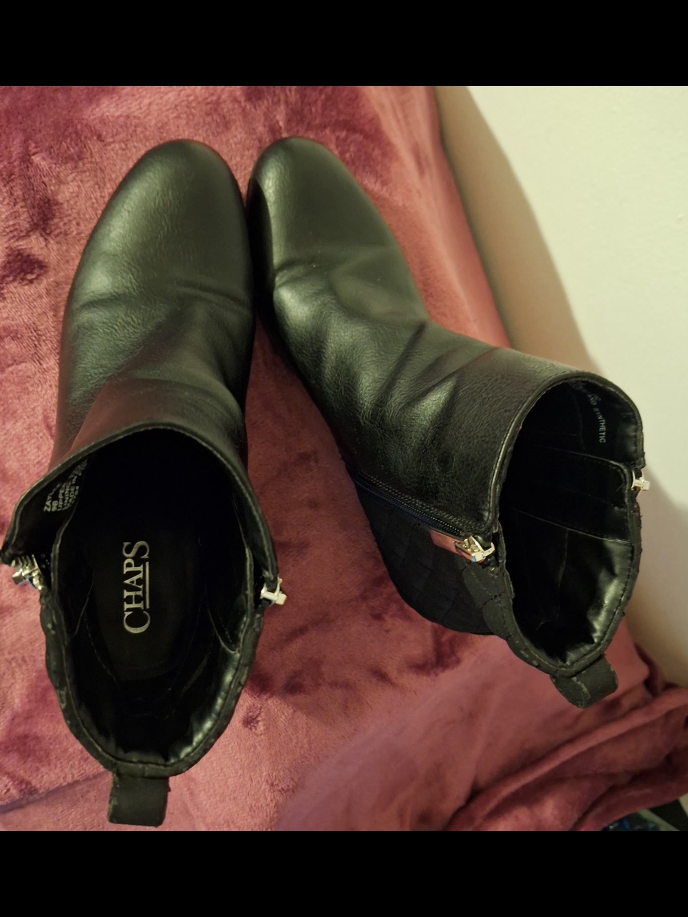 CHAPS Black Leather Ankle Boots - Women's